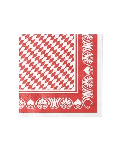 Sovie HORECA Tissue DELUXE Serviette BAVARIA in ROT - 40x40cm, 4-lagig, 1/4 Falz, 50 Stück - mit rot-weißen Rauten und Ornamentbordüre – ideal für Gastronomie, Veranstaltungen und Hotels