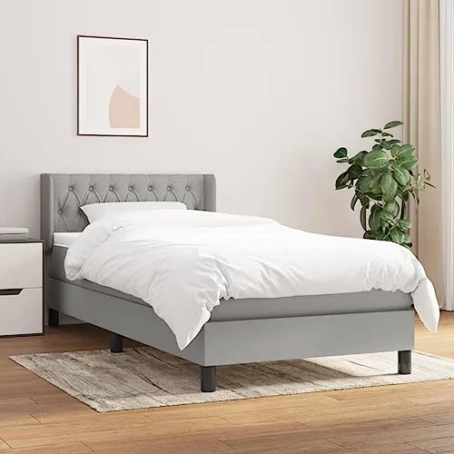 vidaXL Boxspringbett 90x200cm mit Matratze - Stylisches Einzelbett mit atmungsaktivem, strapazierfähigem Stoff und höhenverstellbarem Kopfteil für optimalen Komfort und eine erholsame Nachtruhe.