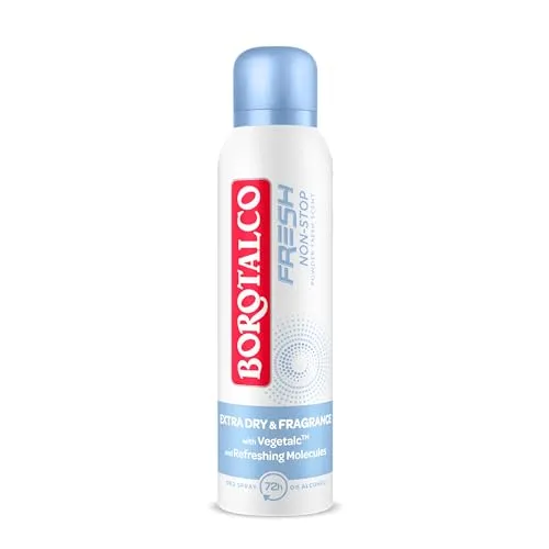 Borotalco Deo Spray Fresh Powder Fresh - 72 Stunden Wirksamkeit - Formel mit VegetalcTM und erfrischenden Molekülen für Dreifach Schutz Gegen Schweiß - 0% Alkohol - Deodorant für Herren & Damen