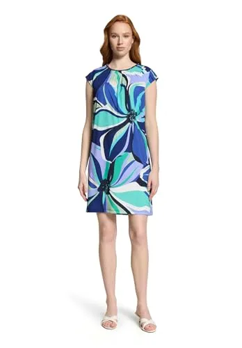 Betty Barclay Damen Jerseykleid Kurzarm 42, Blau/Grün - Elegantes Freizeitkleid von Betty Barclay mit floralen Prints und funkelnden Perlen-Details. Der lockere Schnitt und der Rundhals-Ausschnitt sorgen für einen angenehmen Tragekomfort – ideal für warme Tage und vielseitig kombinierbar.
