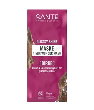 SANTE Naturkosmetik Glossy Shine 1 Min Wonder Mask, Tiefenpflege für glanzloses Haar mit Bio-Birkenblattextrakt & 3-Fach Protein Komplex, für 3x mehr Glanz & Geschmeidigkeit, vegan, 20ml