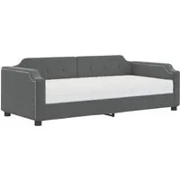 vidaXL Tagesbett mit Matratze Dunkelgrau 90x200 cm - Vielseitiges 2-in-1 Tagesbett, das tagsüber als Sofa und nachts als Bett dient. Mit komfortabler Schaumstoffmatratze für optimalen Schlaf und robustem Rahmen aus Holz und Metall.