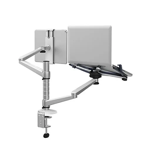 Verstellbarer Universal-Monitorständer aus Aluminium mit 2 neig- und schwenkbaren Armen für Laptop, Notebook und Computer, am Schreibtisch zu befestigen Laptop & Tablet