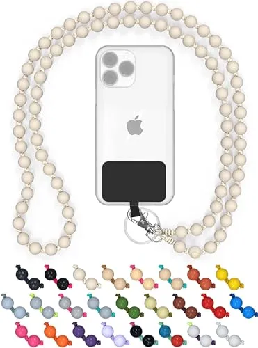BEARFOOT DROPLETSY Holzperlen Handykette universal, handgefertigt, Schlüsselband, Kette, Necklace zum Umhängen - kompatibel mit allen Smartphones: Apple iPhone, Samsung Galaxy (ohne Hülle, Driftwood)