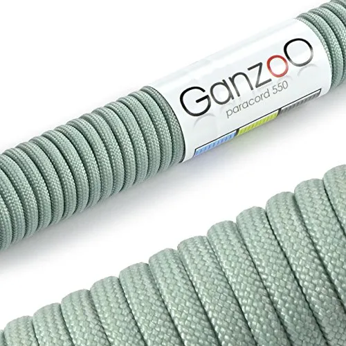 Ganzoo Paracord 550 Seil Silber-Grau 4mm Schnur Typ 3, Nylon & Polyester, ideal für Basteln von Hundeleine Halsband Armband/Camping Survival und Outdoor 15 Meter Allzweckseil 7 Innenstränge