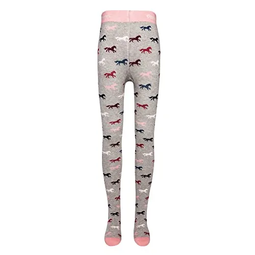 EWERS Kinderstrumpfhose mit Pferde-Motiv, Strumpfhose aus Baumwolle für Mädchen, MADE IN GERMANY, Grau, Größe 80-86