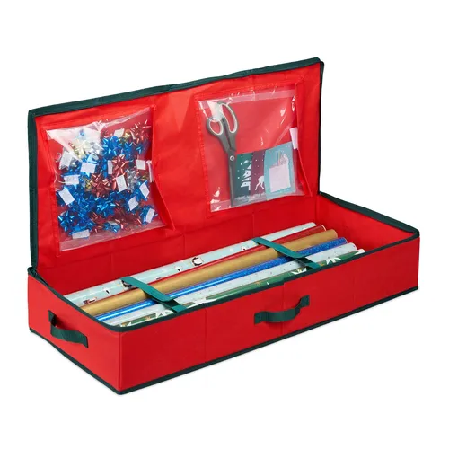 Geschenkpapier Aufbewahrungsbox - Geschenkpapierorganizer in Rot - Praktische Aufbewahrungsbox für Geschenkpapier, ideal für Weihnachten. Mit Deckel und platzsparendem Design (81 cm Breite) sorgt sie für Ordnung und schützt Ihr Geschenkpapier.