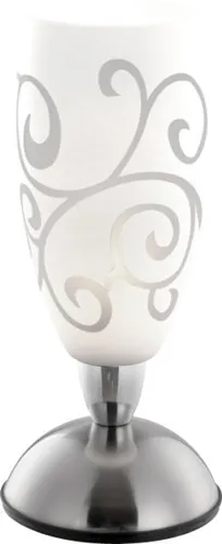 Moderne Tischlampe Nickel-Matt mit Touchdimmer - Tischleuchte in nickel-matt und chrom mit opal satiniertem Lampenschirm. Ideal für Schlafzimmer oder Büro. Ausgestattet mit einem praktischen Touchdimmer für individuelle Lichtstimmung.