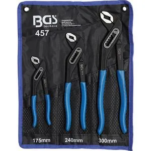 BGS-technic Wasserpumpenzange 457 Satz, 3-teilig - Zangen-Set mit 3 Wasserpumpenzangen in Tetron-Rolltasche, klemmschutz für Sicherheit und robustes Chrom-Vanadium-Stahl für langanhaltende Nutzung.