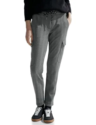Cecil Damen Cargo Joggpants - Damen-Hosen mit mittlerer Taille, schmalen Beinen und trendy Fischgrätmuster für einen lässigen Look.