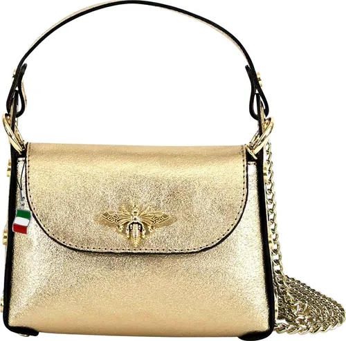 FLORENCE Umhängetasche Biene Damen - Umhängetasche aus hochwertigem Kalbsleder, goldfarben und im eleganten Querformat – ideal für stilbewusste Damen.
