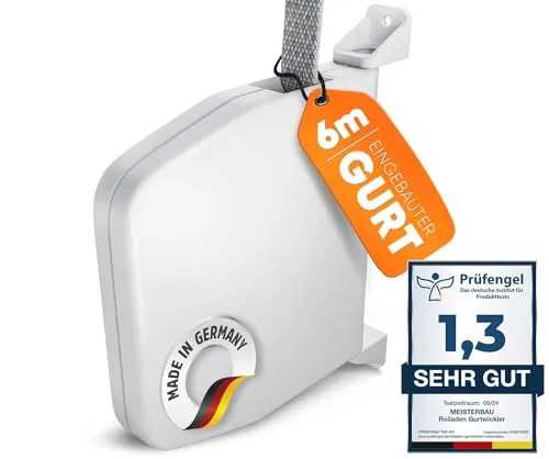 MEISTERBAU Rolladen Gurtwickler Aufputz 14mm - Made in Germany - Fliegengitter mit 180° schwenkbarem Gurtwickler und integriertem 6m Rolladengurt, ideal für schnelle Montage und höchste Qualität aus Deutschland.