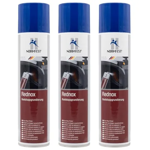 Normfest Rednox Roststopp-Grundierung – Effektiver Korrosionsschutz und Haftvermittler für Metall, Karosserie, Maschinenbau und Oldtimerrestauration, 3x 400ml