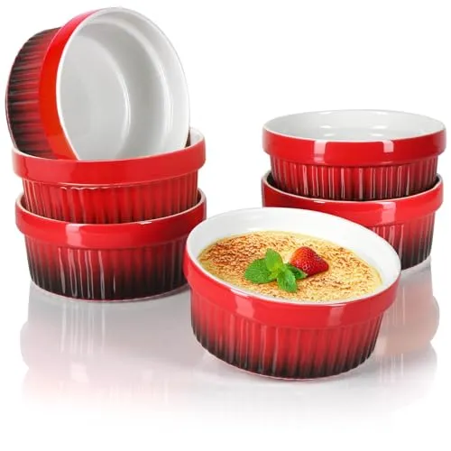 com-four® 6x Ragout Fin Schale - Ofenfeste Förmchen in rot - Creme Brulee Schälchen - Dessertschale mit je 250 ml - spülmaschinengeeignet