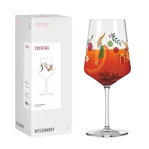 RITZENHOFF 8211004 Cocktailglas 500 ml, Serie Weihnachten – mit farbenfrohen Illustrationen und stilvollen Akzenten – Made in Germany