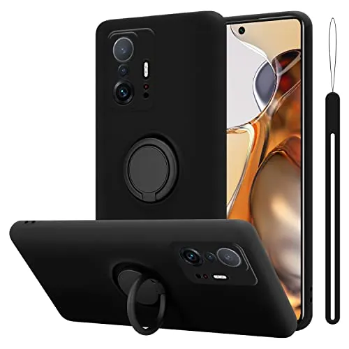 Cadorabo Hülle kompatibel mit Xiaomi 11T 11T PRO Schutzhülle TPU Silikon Case Liquid Design mit Ring Slim Kratzfest Liquidsilikon Microfaser Case Hülle für Xiaomi 11T 11T PRO in Schwarz