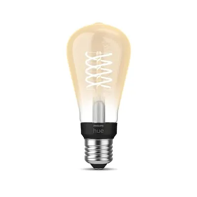 Philips Hue W 7W Filament ST64 E27 - Energiesparlampe mit warmweißem Licht (2100K), ideal für stimmungsvolle Beleuchtung in Wohnräumen.
