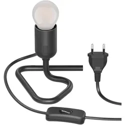 ledscom.de Tischlampe TRIN mit E27 Lampen-Fassung schwarz mit Stecker und Schalter inkl. E27 mini Lampe 477lm frosted warmweiß