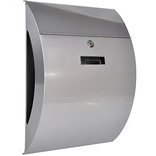 Designer Briefkasten Wandbriefkasten inkl. Zeitungsfach - wetterfest Dank Pulverbeschichtung, Silber, Groß Elegant, Verzinktes Blech Post Mailbox, 3 Schlüsseln, C4 Einwurf-Format, Namensschild