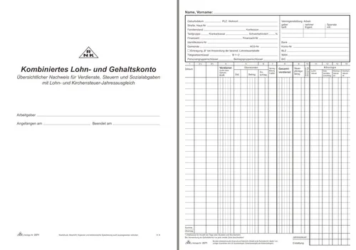 RNK Lohn- und Gehaltskontobuch A4 20 Blatt - Blöcke & Formulare – Übersichtliches Lohn- und Gehaltskontobuch für präzise Verdienst- und Steueraufzeichnungen, ideal für die Vermögensbildung.