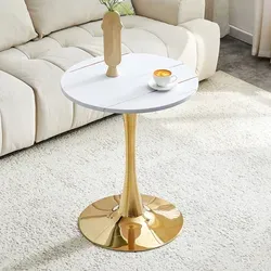 Runder Beistelltisch Aus Mdf Und Metall, Weiß-gold, Höhe 72 Cm