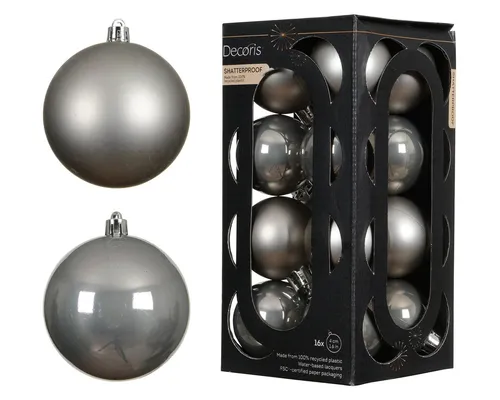 Kaemingk Weihnachtsbaumkugel, Weihnachtskugeln Kunststoff 4cm 16 Stück - Zart Grau