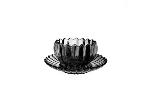 Sunay Dessertschale mit Unterteller - 12-teiliges Set im Lotus Design, Schwarz - Elegantes 12-teiliges Dessertschalen-Set mit Untertellern im stilvollen Lotus Design, perfekt für festliche Anlässe oder elegante Tischdekoration.