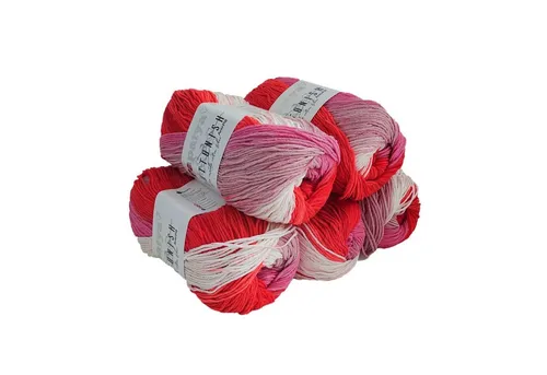 maDDma 5 x 100g Strickgarn Papatya Cottonish Häkelwolle, 250 m, 03 rot-weiß-altrosa-pink