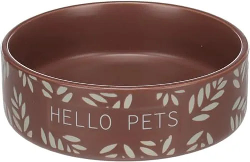 Flamingo Fress- und Trinknapf Kaninchen Leafs Rund Braun – 330ml, Glasierte Keramik, Stark, Langlebig und Designvoll