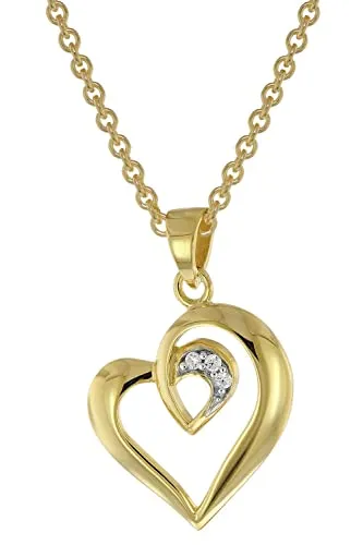 trendor Herz-Anhänger Gold 333 mit vergoldeter Silberkette - Elegante Goldkette mit 8-Karat Herz-Anhänger, verziert mit funkelnden Zirkonias. Ideal als Geschenk oder für besondere Anlässe.