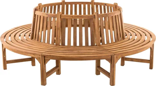 CLP Gartenbank Novum aus Teakholz, 250x92x250 cm - Gartenbank aus hochwertigem Teakholz, witterungsbeständig und langlebig. Genießen Sie gemütliche Stunden im Schatten auf dieser stilvollen, 360-Grad Baumbank in Naturoptik.