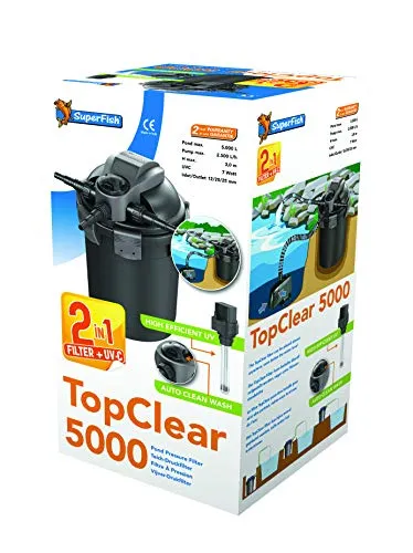 Superfish Teichfilter Top Clear 15000 mit UVC - Druckfilter für Teiche von 10.001 bis 20.000 Litern, sorgt für klares Wasser und hat eine integrierte UVC-Technologie für optimale Filterung.