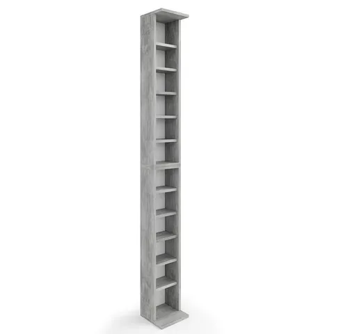 Vicco CD-Regal, Beton, 21 x 183.6 cm - Modulares CD-Regal mit 12 offenen Regalen und höhenverstellbaren Böden. Ideal zur platzsparenden Wandmontage und stilvollen Organisation Ihrer Medien.