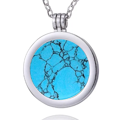 Morella Damen Halskette 70 cm Edelstahl und Anhänger mit Edelstein Türkisstein Coin 33 mm Chakren Scheibe in Schmuckbeutel