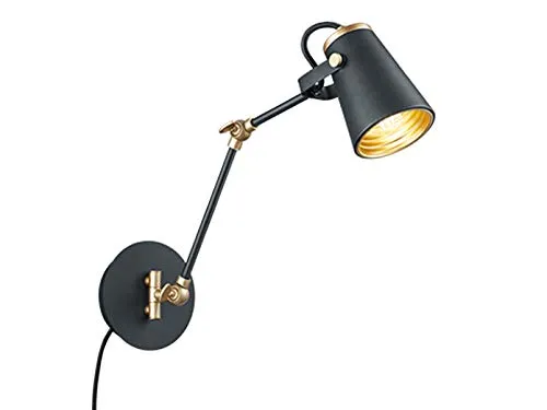 meineWunschleuchte Wandleuchte mit Stecker und Schalter, verstellbarer Spot - Wandleuchte aus Metall in Schwarz-Gold, Höhe 25cm, mit 1x austauschbarem E14 LED 4W, warmweiß. Ideal für stimmungsvolle Beleuchtung und individuelle Ausrichtung.