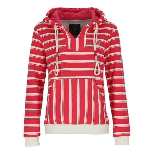 Leitfeuer Damen Sweathoody mit Streifen-Muster - Gestreifter Kapuzenpullover mit Kängurutasche in Pink Größe XL