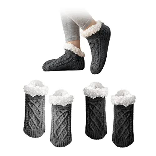 PFLYPF 2 paar Wintersocken für Herren, dicke warme Socken, kältebeständige Fleece-Baumwollsocken, rutschfeste dicke Wintersocken, Winterbodensocken, Slipper-Socken (dunkelgrau, schwarz, Größe 39-44)