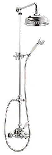 Schulte Duschsystem mit Sicherheits-Thermostat, Kopfbrause rund, verchromter Korpus aus Messing, Duschmaster Rain Retro mit Regendusche