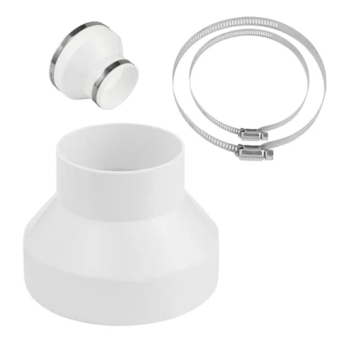 Produktbild BUCOMTU Runder Abluftschlauch Adapter 150-100 mm mit 2 Edelstahl Rohrschellen, Reduzierstück aus ABS, für Lüftungskanäle