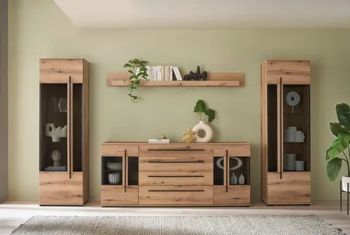 INOSIGN Wohnwand Cantara, modernes Wohnzimmer-Set in Eiche Evoke - Moderne Wohnwand aus Holzwerkstoff, bestehend aus 2 Vitrinen, einem Sideboard und einem Wandboard. Ideal für stilvolle Wohnräume und bietet viel Stauraum.