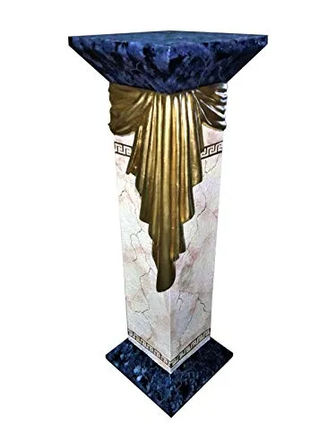 Antike Griechische Blumensäule aus Marmor in Blau Beige Gold - Präsentationssockel aus Faser verstärktem Stuckgips, 100 cm hoch – ideal für stilvolle Innenräume und zur Präsentation von Pflanzen oder Dekorationsobjekten.