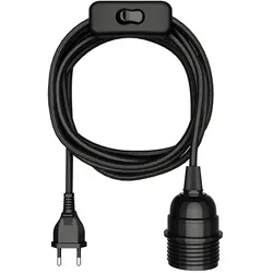 ledscom.de Textilkabel LEKA, Stecker, Schalter, schwarz , 3 m, Lampen-Fassung, 1x E27 max. 60W