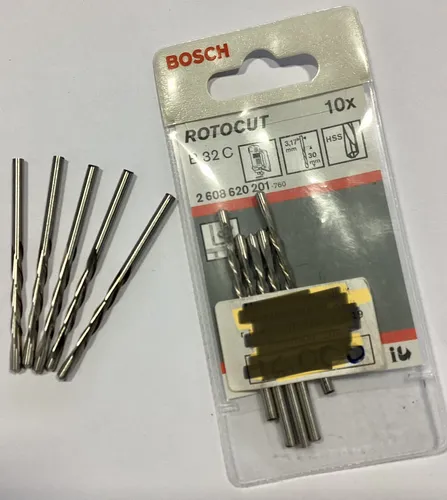 Führungsspitzen-Schneidbit Ø 3,2mm für Fräser Rotocut - 10 Stück - Werkzeugteil für Gipskarton, ideal für präzise Schnitte mit einer Arbeitslänge von 35 mm.