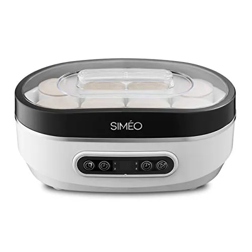 SIMÉO YVA640 Joghurtbereiter, 20 W, für Joghurt zu Hause, klassisch, mit pflanzlichen Getränken und Desserts – 8 Keramiktöpfe 125 ml, 2 Gläser 500 ml – 30 x 17 x 15,3 cm