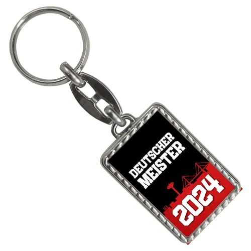 speecheese Leverkusen Schlüsselanhänger mit Bordüre mit Spruch Deutscher Meister 2024 Fußballbegeisterte Leverkusen-Fans feiern die Meisterschaft am Rhein NRW mit Meisterschale