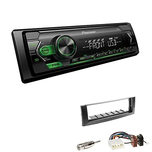Pioneer MVH-S120UBG 1-DIN Autoradio mit grüner Beleuchtung und USB kompatibel mit Android-Smartphones inkl. Einbauset passend für Mitsubishi Colt und Colt CZC Cabriolet 2004-2009 dunkelgrau