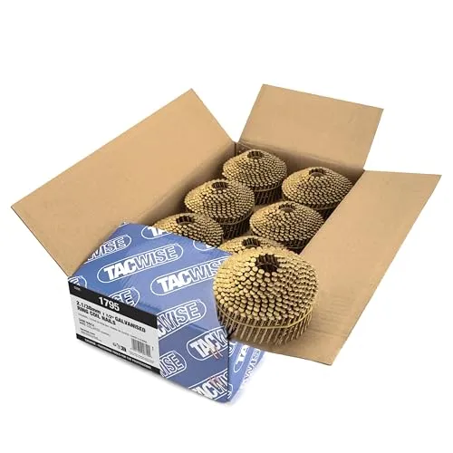 Tacwise 1795 Typ 2,1/38 mm Verzinkte Kugelförmige Coilnägel, Diamantspitze, Ringschaft, 16° Geneigt, Drahtgebunden, Packung mit 5400 Stück
