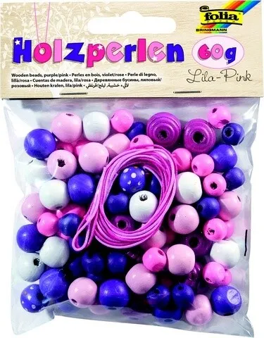 FOLIA BASTELMATERIAL UNICORN HOLZPERLEN TON IN TON LILA/PINK 60g 100G/0,47€
