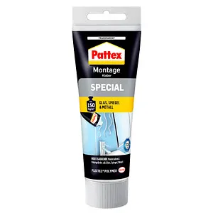 Pattex Montagekleber Special, Glas- Spiegel- und Metallkleber für innen und außen, für nicht-saugende Materialien, Transparent, 80g Tube