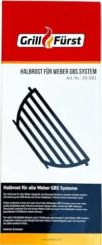 Grillfürst Gusseisen-Halbrost für alle Gasgrills mit GBS Grillrosten - Grillgitter mit 11 mm starken Streben, Ersatz oder Zusatz Grillrost für Gasgrill oder Holzkohlegrill im Format 30 x 12,9 cm